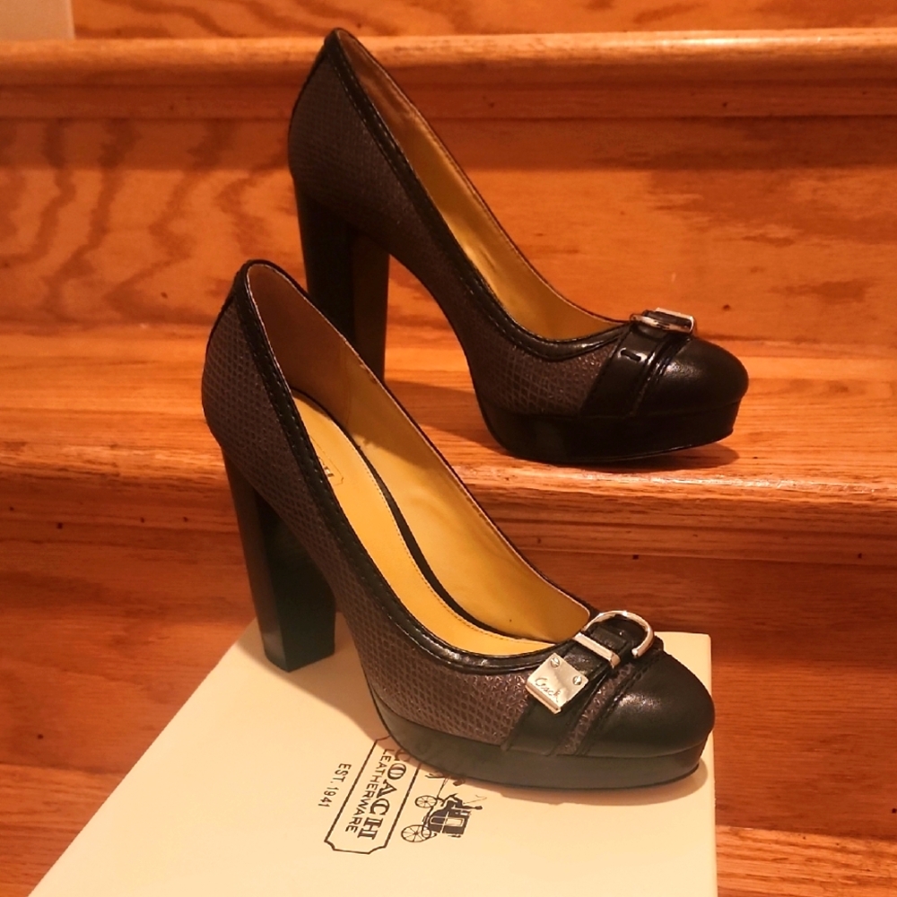 NIB Coach "Tinsley" Metallic Pewter Pumps Buckle 9M